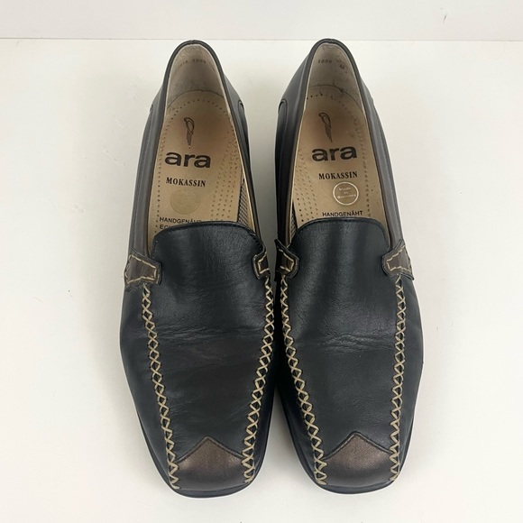 Leather Hand Stitched ARA MOCCASINS Made In Germany Driving Loafers Size 7.5 - Picture 3 of 16